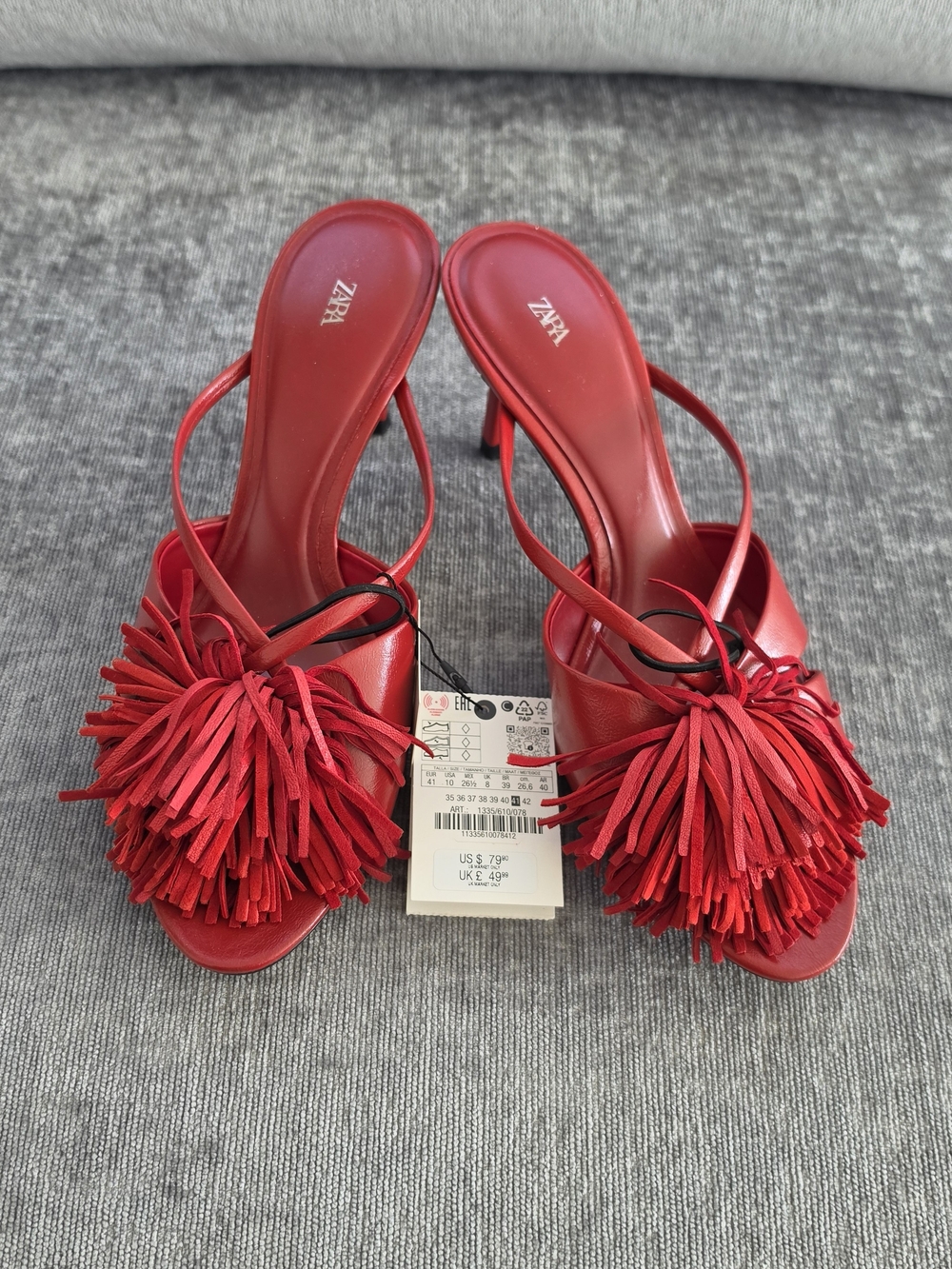 Zara Red Fringe Pom-Pom  Heels Sz 41